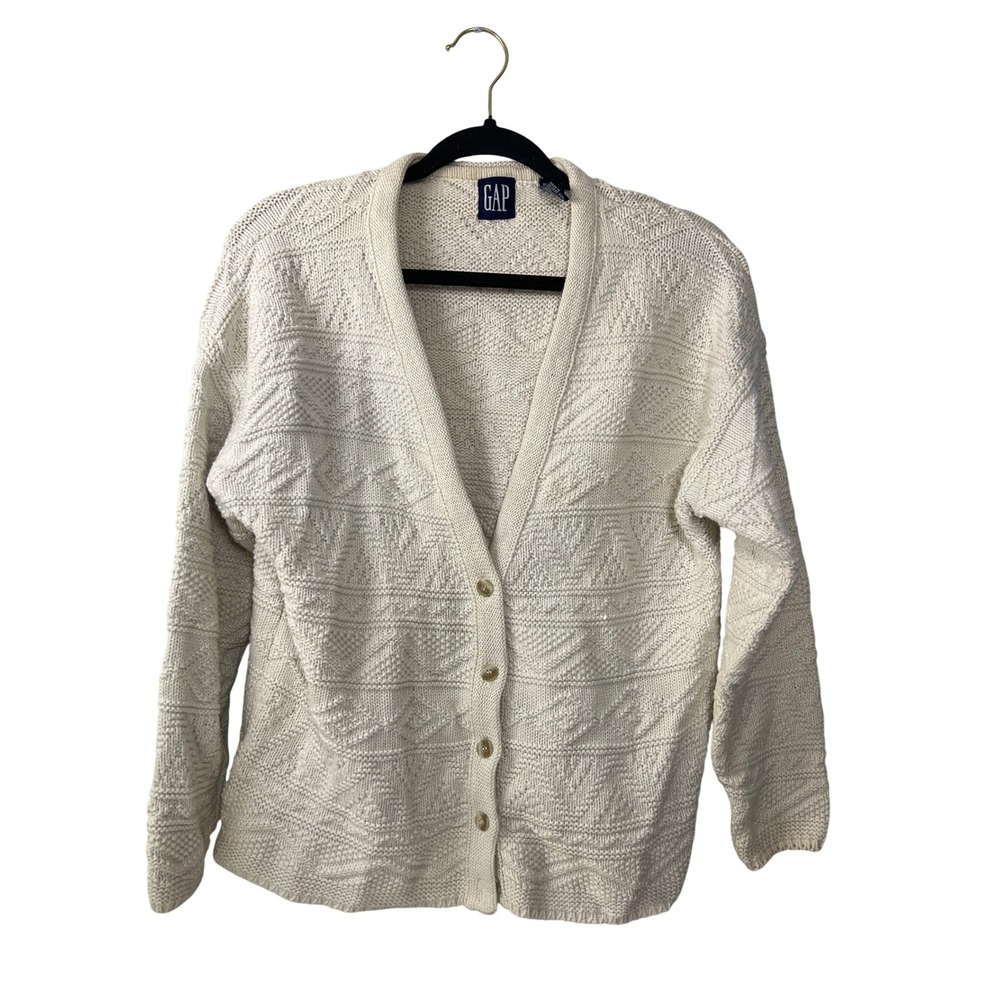 GAP Vintage Chunky Knit Cardigan Cream Y2K Grandpacore Preppy Old Money Small